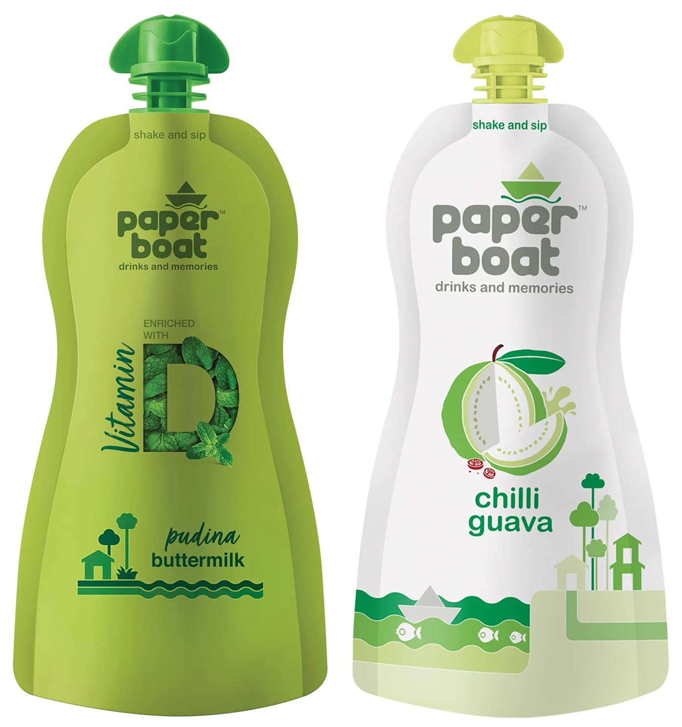 Pudina Buttermilk, Enriched with Vitamin D and Vitamin B12, No Added Sugar and Preservatives (Pack of 6, 250ml Each) + Paper Boat Chilli Guava Fruit Juice (Pack of 6, 200ml each)