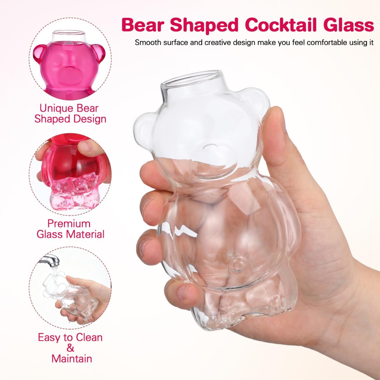 Cabilock Bear-Shaped Drinking Glass Cup, Clear Vessel with Thickened Base