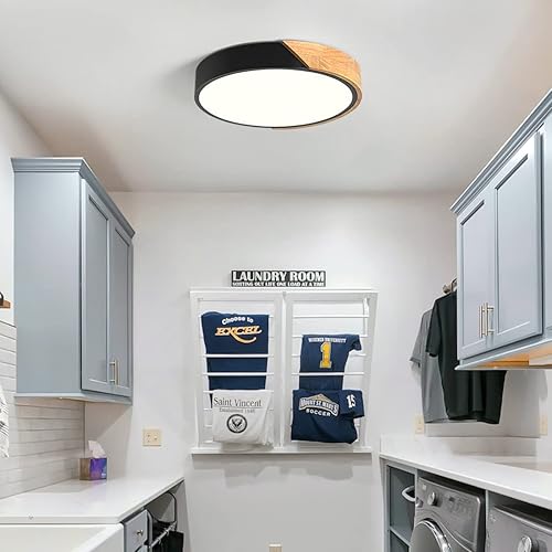 Miniatura 8 de Vikaey Lámpara de techo LED moderna, estilo minimalista de madera, lámpara de techo empotrada, lámpara de iluminación circular con pantalla acrílica