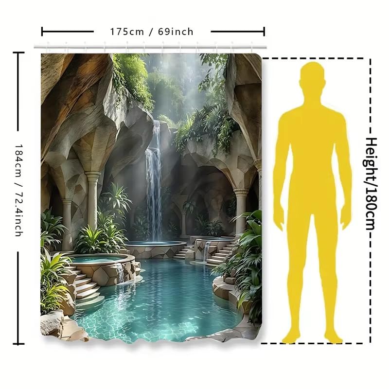 Rideau de douche Oasis Tropicale 145x213cm avec cascade et verdure - 3