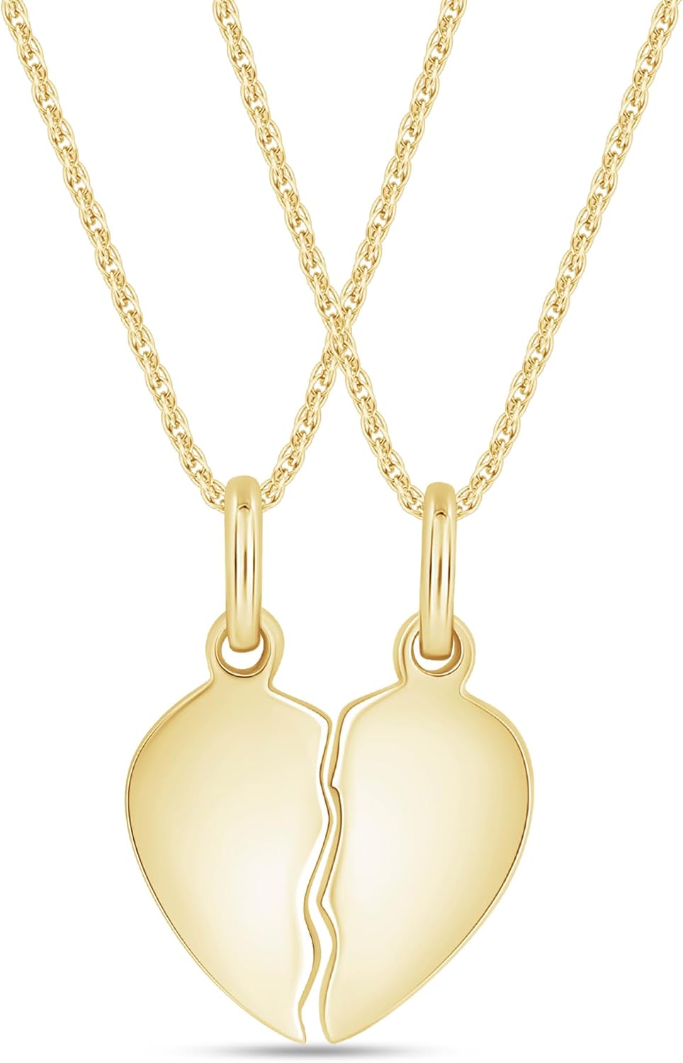 AFFY Split Plain Broken Half Heart Pendant Necklace in 14K Gold Over Sterling Silver for Couples
