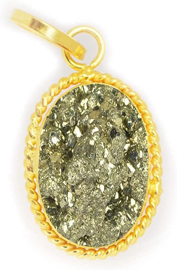 16.25 Ratti Natural Pyrite Pendant Genuine Stone Gold Plated Locket Pendant For Men And Women, pyrite, pyrite