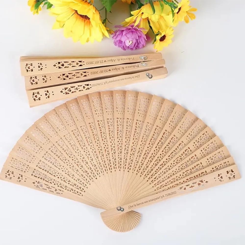 ggtg Hand Fans for Wedding Guests,Customized Wooden Fan,Personalized Folding Hand Fans,Personalized Fans for Wedding (Moon,20Pcs)