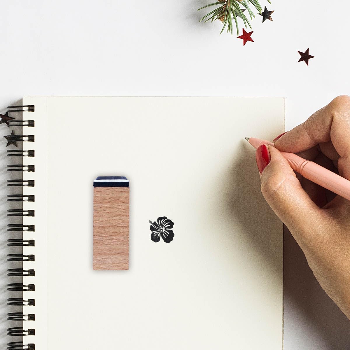 Hibiscus Rubber Stamp, 3/5 Inch Small Mini Stamp for Scrapbooking Card Making Planner