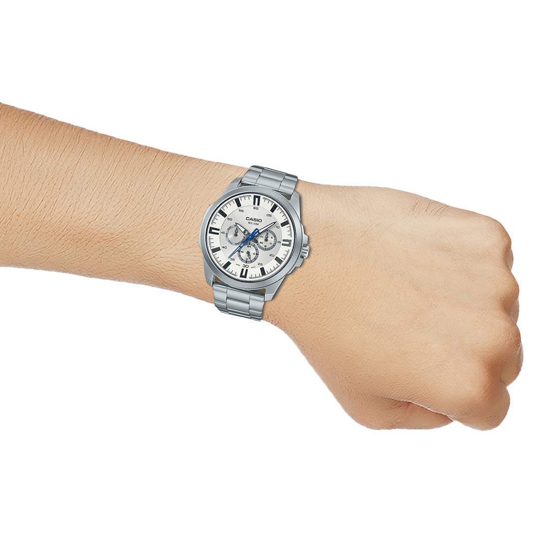 Casio MTP-SW310D-7AVDF - Orologio multifunzione da uomo, in acciaio inox, quadrante bianco, impermeabile fino a 50 m, colore: argento