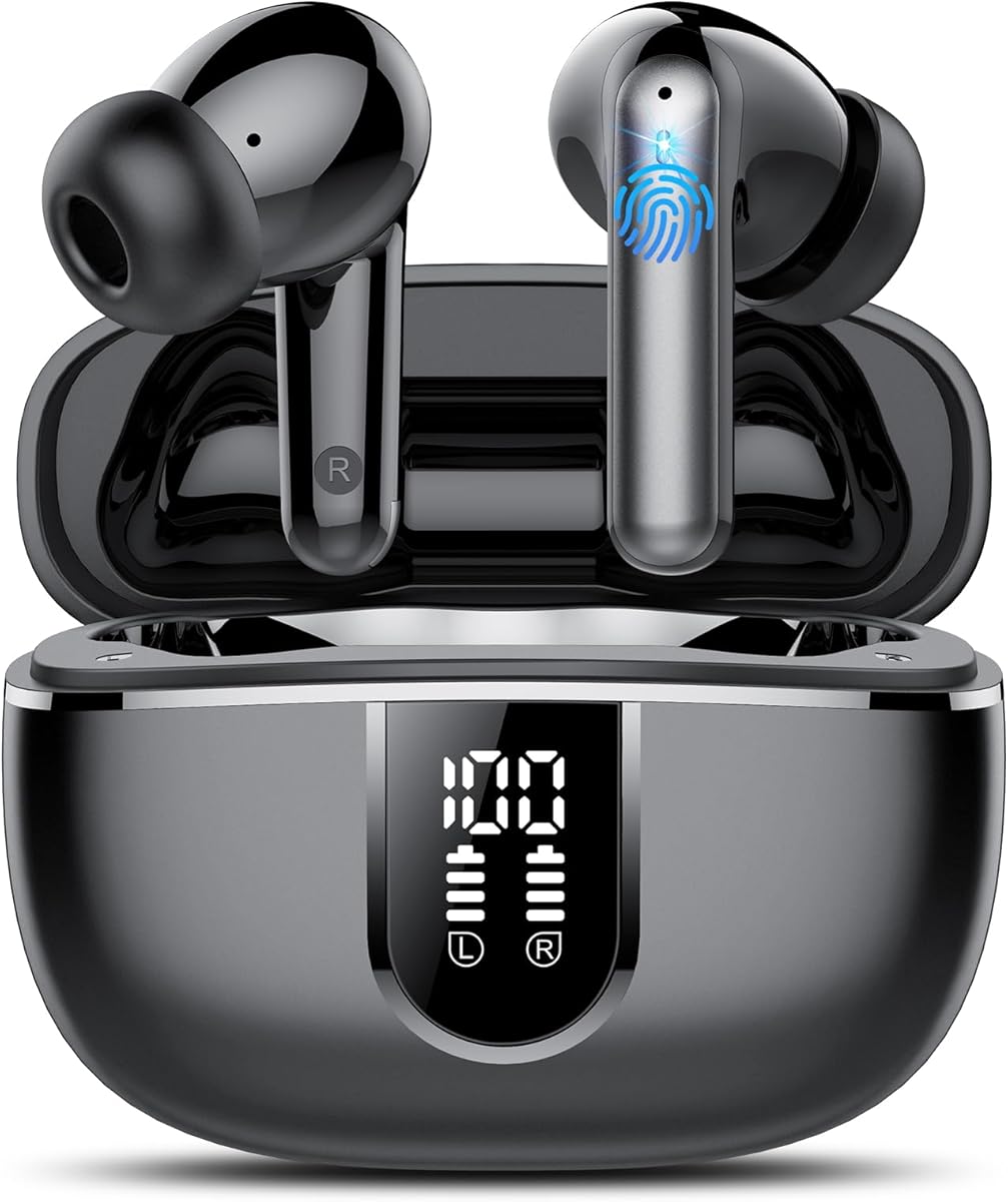 TIMU Wireless Earbuds, Bluetooth Headphones 5.3, 50H Playtime LED Display Deep Bass Ear Buds with 4 ENC Noise Cancelling Mic, IP7 Waterproof in-Ear Earphones for Phone Tablet Laptop Sports