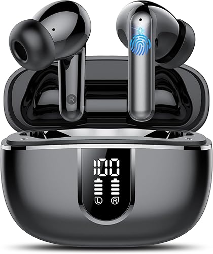 Auriculares inalámbricos, auriculares Bluetooth 5.3, pantalla LED de 50 horas de reproducción, auriculares de graves profundos con 4 micrófonos ENC