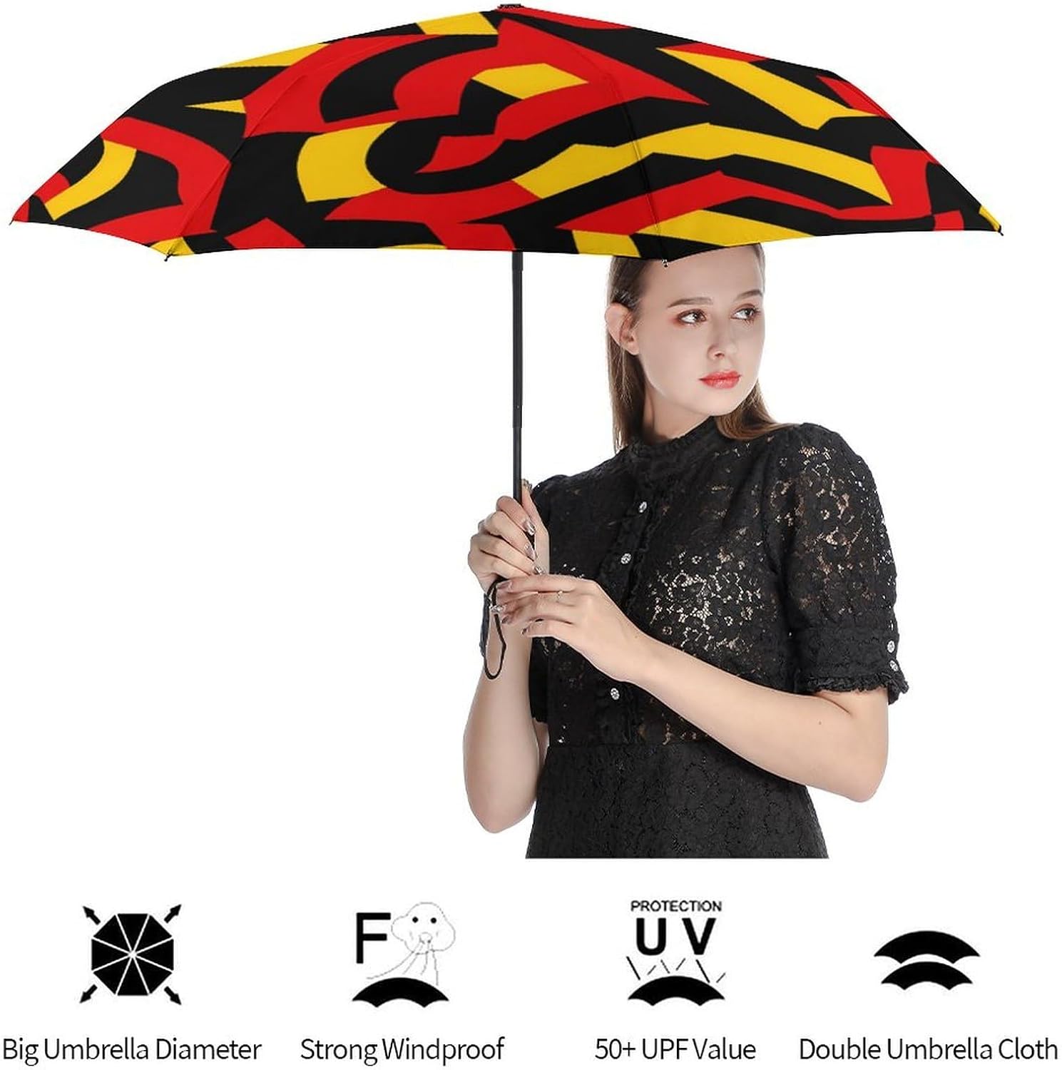 Abstract German Flag Compact Umbrella 3 Folding Windproof Automatic Umbrellas Portable Travel Accessories image 4