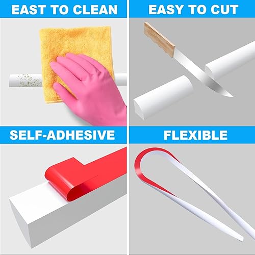 Miniatura 5 de Duzzy Presa de tira de agua de esquina de 78 pulgadas, deflector autoadhesivo con bloqueo de agua para adecuado para el espacio entre la ducha, la