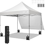 VIVOHOME 10x10 Canopée de pop-up facile, tente d'écran extérieur avec un mur latéral, et sac à roulettes pour les événements de la fête de pique-nique de camping de triage, blanc