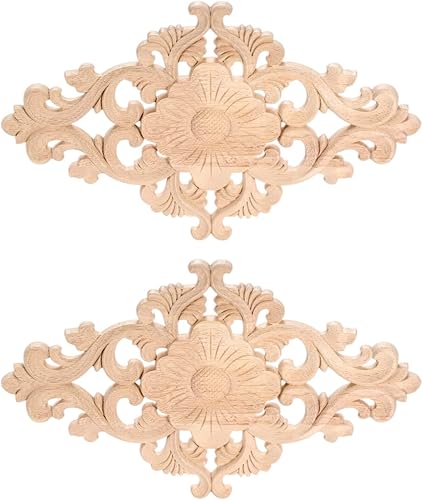 Miniatura 15 de MUXSAM - Apliques tallados en madera, 1 pieza decorativa de madera, calcomanías de centro de muebles sin pintar para armario, tocador, cama, puerta