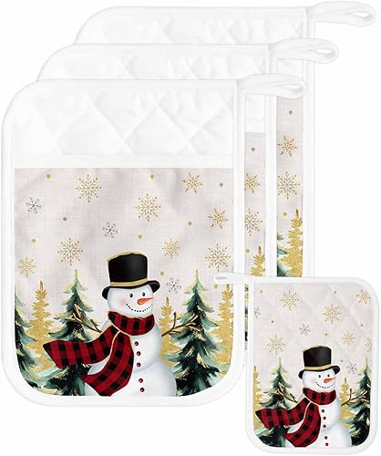 Miniatura 26 de Juego de 3 agarraderas de bola de Navidad para cocina, antideslizante y aislante de calor, juego de agarraderas de tela de toalla con bolsillo