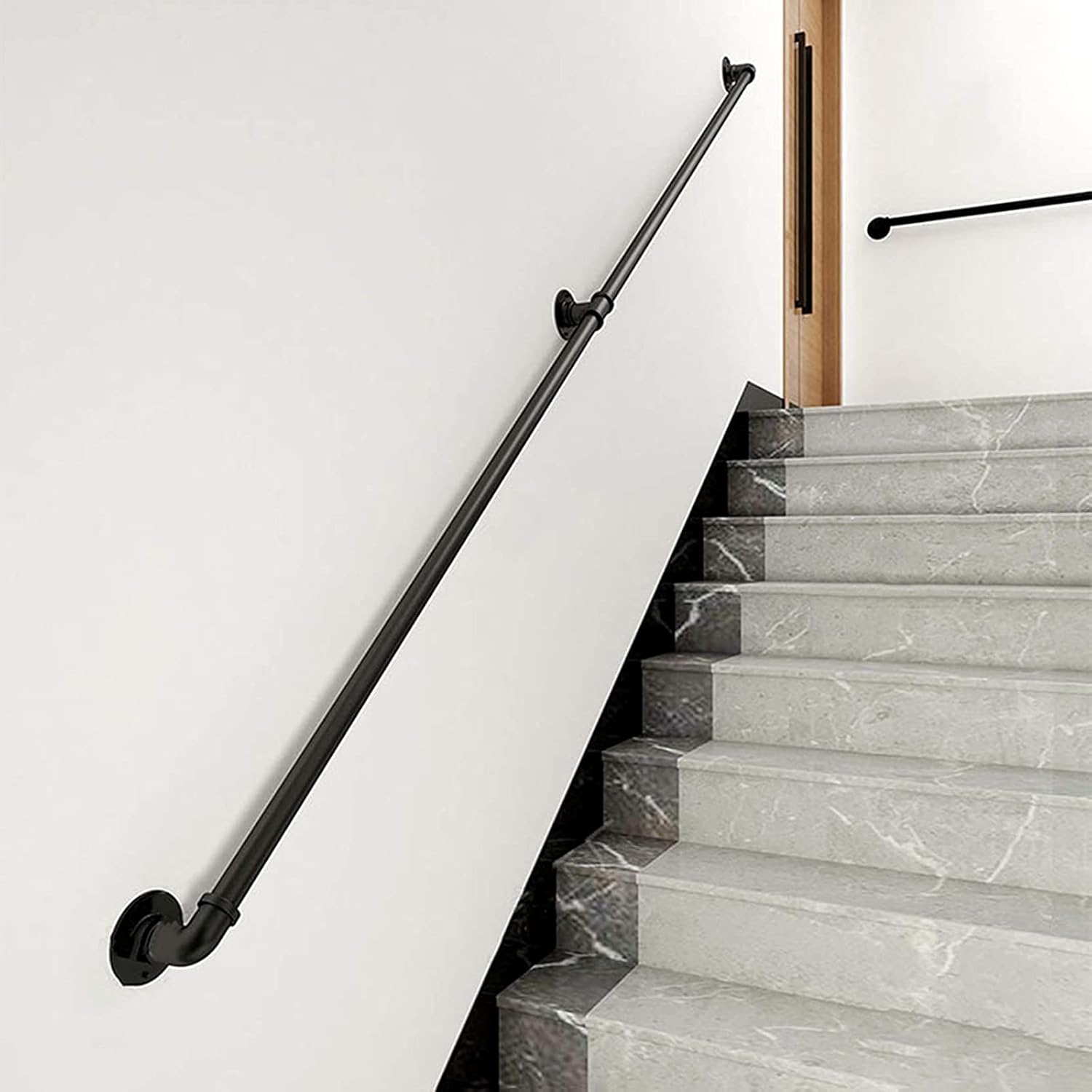 Anti-Slip Staircase Handrail (1ft-20ft). Wrought Iron Banister Rail Wall Support Hand Railings for Stairs, Loft Corridor Railings Support Rod, Black (Size : 2ft)
