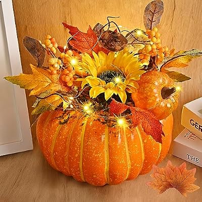 Pumpkin with Flowers and Lights