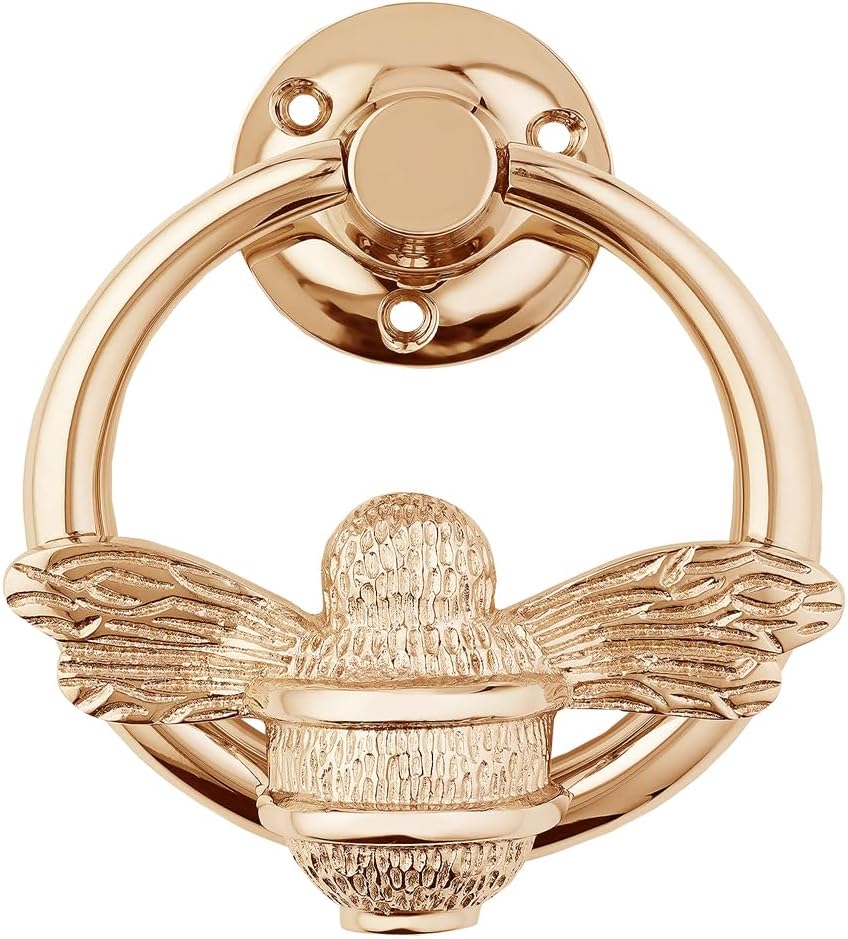 Shristy Hardware "Bee Ring" Brass Door Knocker for Door Front - Exterior for Home Iron Door Knocker Front Door Entry Knocker - (Pack of 1 Polished Lacquered Finish)