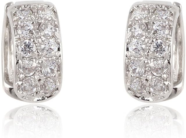 Yazilind Dazzling Rhodium Plated Clear Round Cut Flawless Cubic Zirconia Small Hoop Earrings Women