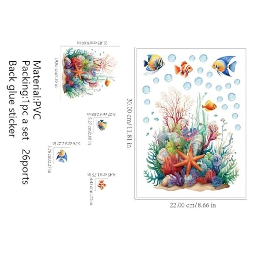 2 Stück Deko Aufkleber WC Deckel, Toiletten Aufkleber Deko, Badezimmer Deko mit Korallen, Sternfischen und Fischen, Toiletten Dekoration, wasserdicht, selbstklebend für Toilettensitz und Klodeckel