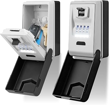 Key Lock Box with Code, Wall-Mounted Lighting Lockbox for Keys for Outdoor