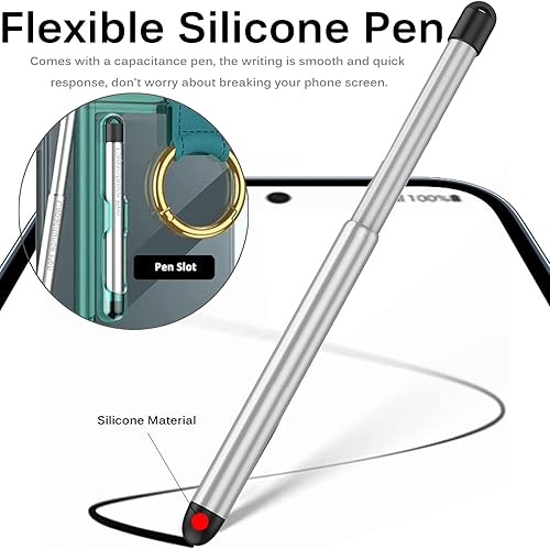 Miniatura 3 de Miimall Funda compatible con Samsung Galaxy Z Flip 4 5G con soporte de anillo, bolígrafo de capacitancia con soporte de anillo, cubierta trasera de