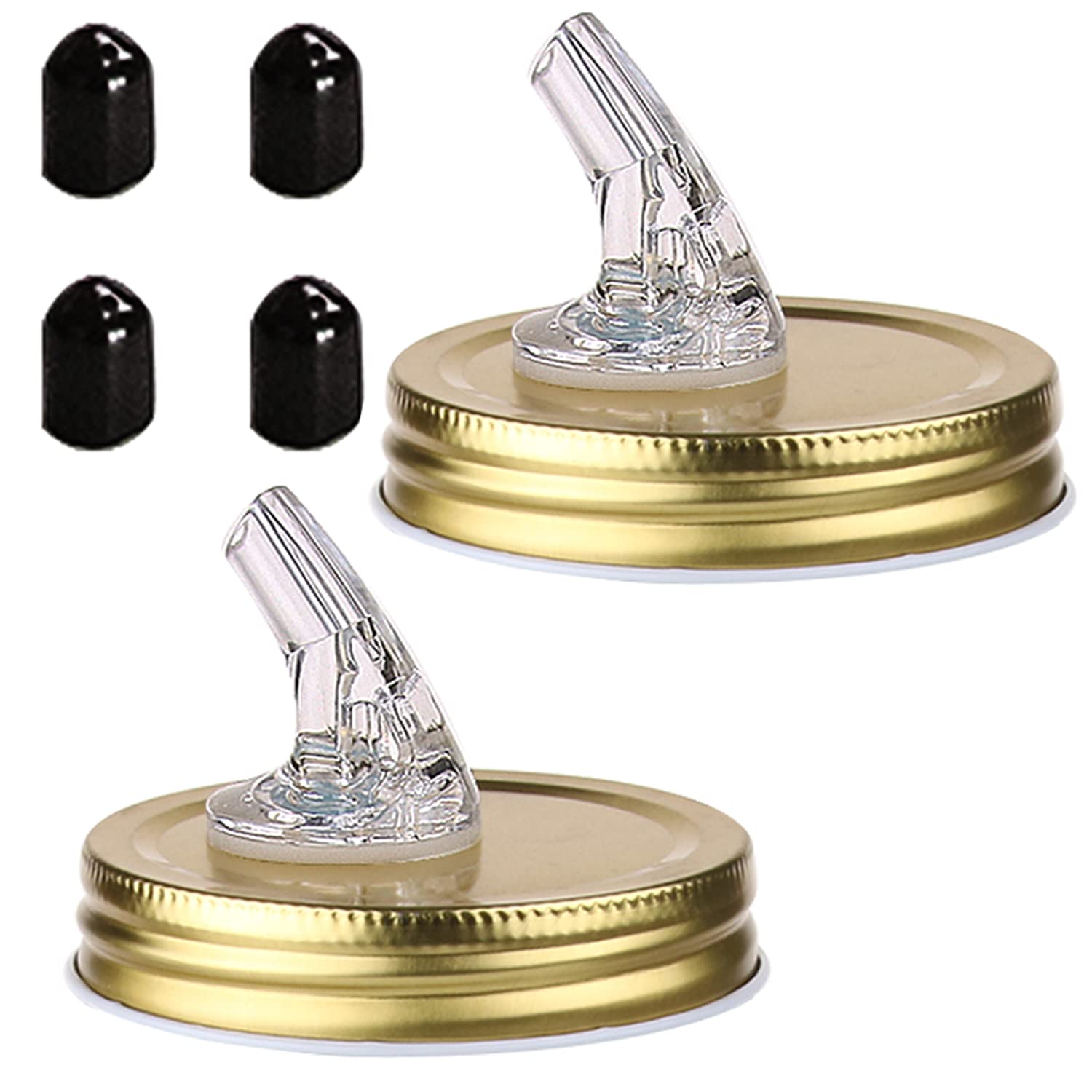Photo 1 of ziHenryDa Mason Jar Pour Spout, Free Flow, Gold/Black Lids (2-Pack)