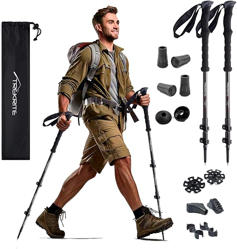 3K Carbon Fibre Walking/Hiking/Trekking Poles/Sticks - Adjustable Lightweight Unisex with Accessories (2pc / set/pair) - Trekrite