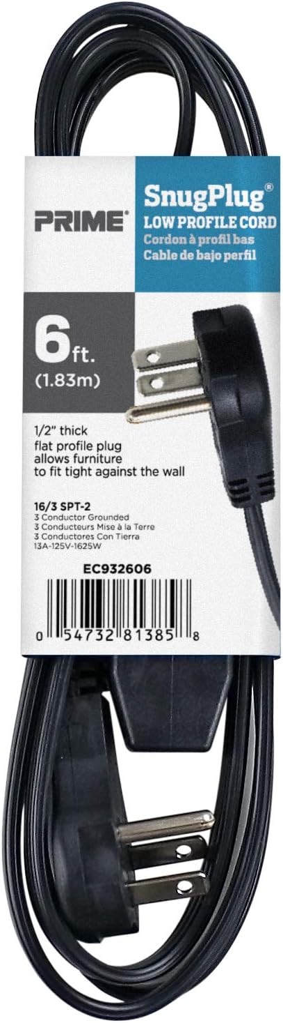 Prime Wire & Cable EC932606 Snug Plug Extension Cord,Black
