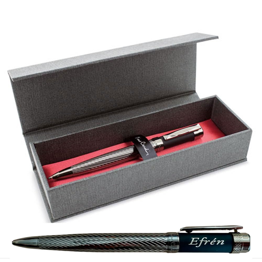 regalo grabado - Bolígrafo personalizado Pierre Cardín Chamonix | Diseño Metálico con Giro | Relieve en Espiral | Grabado Plateado o Dorado | Estuche Elegante