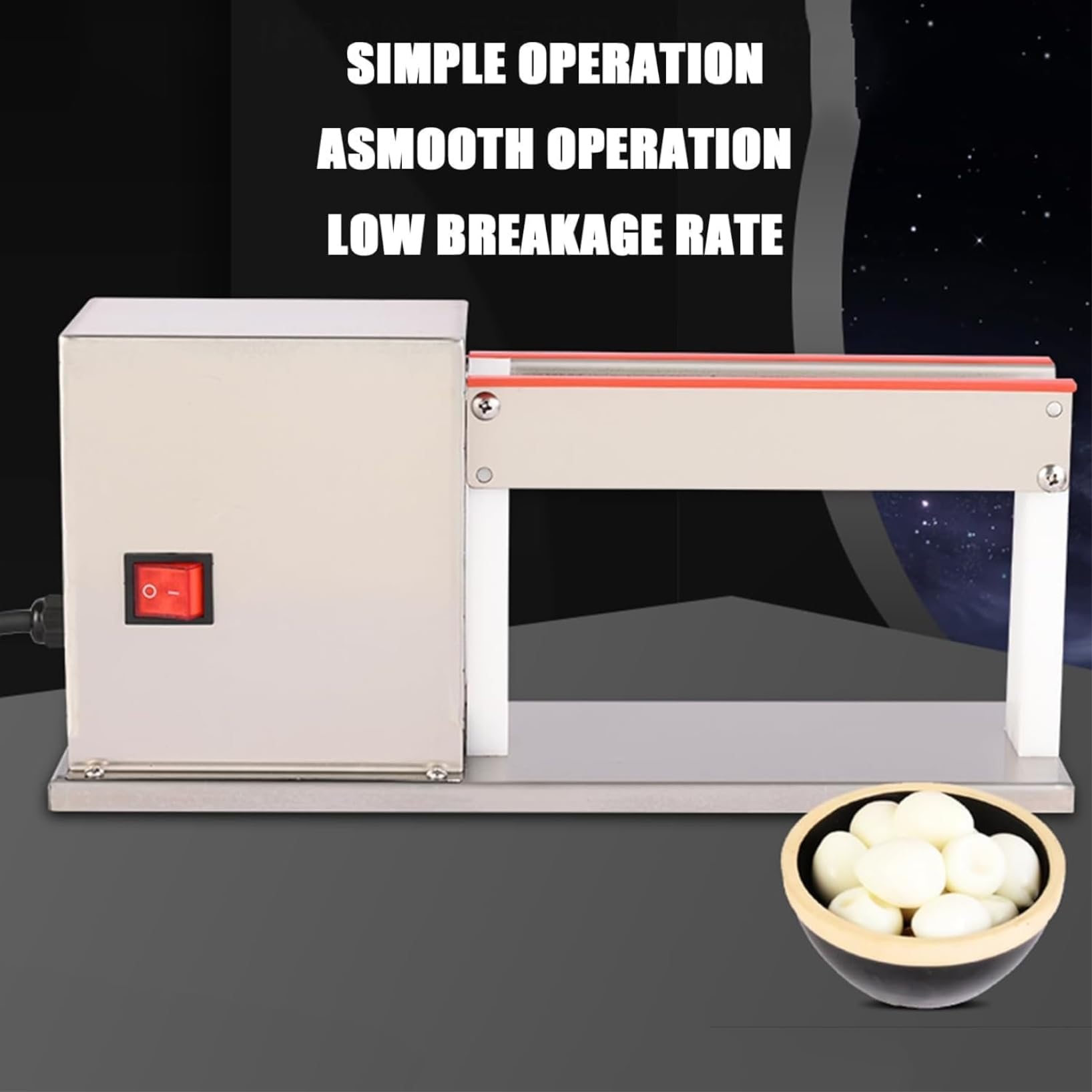 Máquina eléctrica del pelador de huevos de codorniz, herramienta comercial de cáscara de 28W, acero inoxidable de grado alimentario 304, procesamiento de 25Kg / H para huevos de codorniz hervidos ~ /