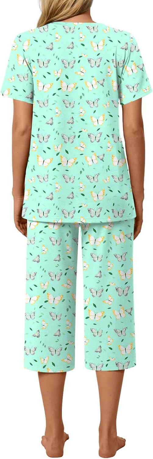 syoss Womens Pajamas Set 2 Piece Pj Sets Summer Loungewear Soft Capri Sleepwear With Pockets - Image 3