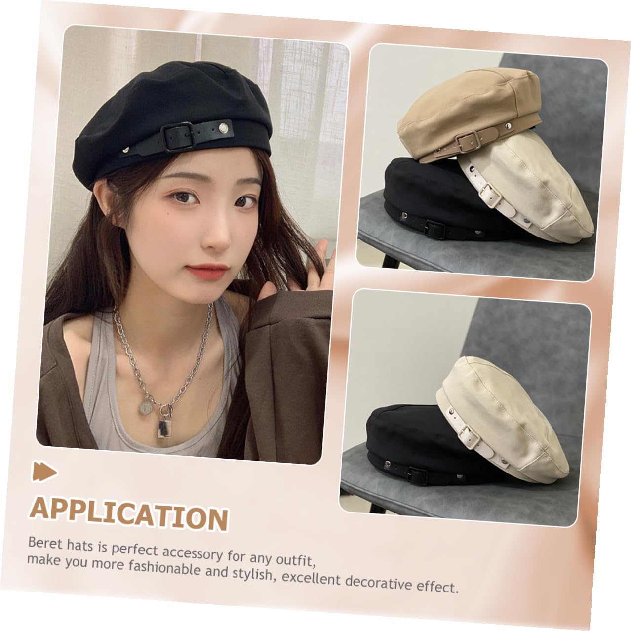 Operitacx Women Beret Hat Vintage Faux Leather Beret Cap Sun Protection Adjustable Dark Strap Buckle One Size for Travel and Outdoor Use
