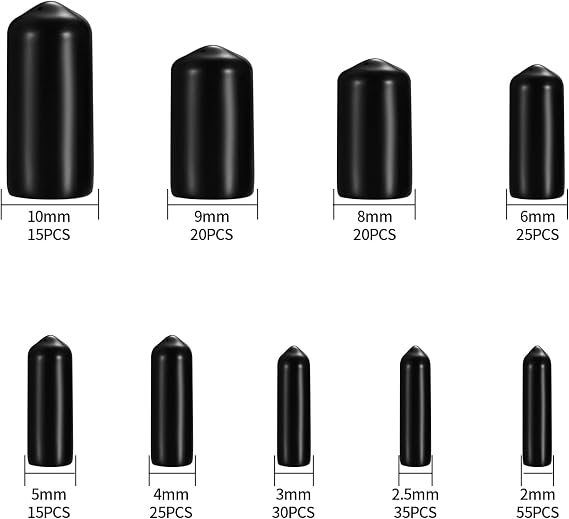 240 Pcs Black Rubber End Caps, 9 Sizes PVC Thread Protectors