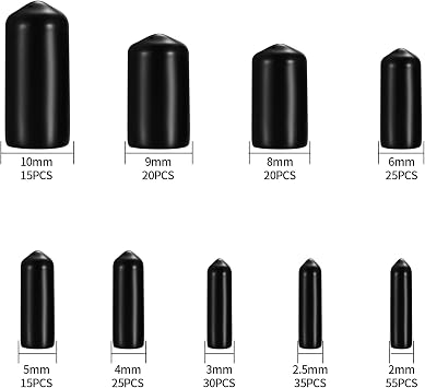 240 Pcs Black Rubber End Caps, 9 Sizes PVC Thread Protectors