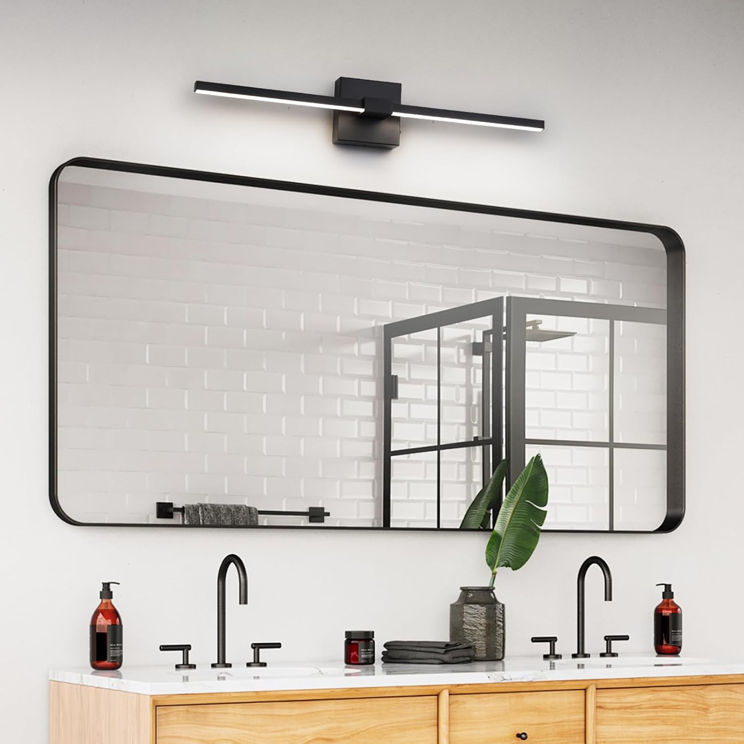 URSOLA Black Bathroom Light Fixtures, 24 inch Modern LED Vanity Lighting Over Mirror, 3CCT Dimmable Wall Sconces for Bedroom