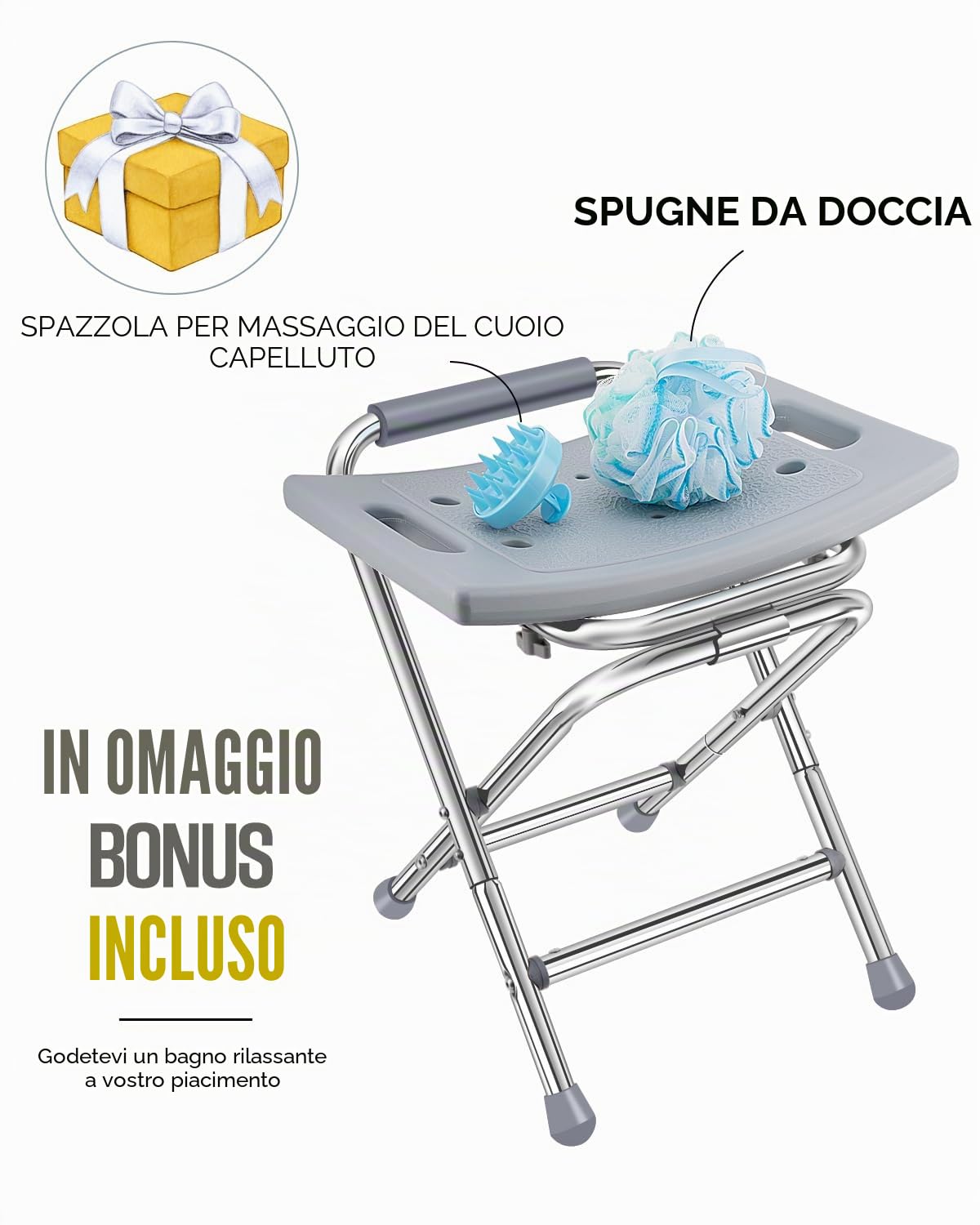 Sgabello per doccia pieghevole, sedia per doccia interna, sedia da bagno per vasca, sgabello per doccia per anziani, capacità di peso 180 kg