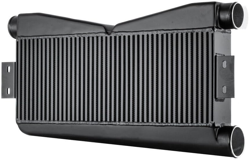 Universal Twin Turbo Intercooler 24"x9"x3.5" Bar&Plate Custom (2 In/1 Out) Black Aluminum Turbo Intercoolers