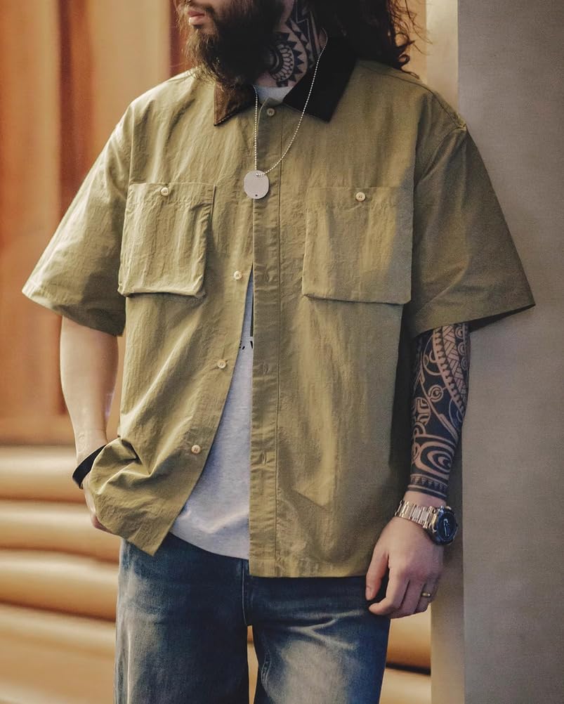 Camicie da pesca da uomo Button Down Manica corta Asciugatura rapida Raffreddamento Escursionismo Camicia leggera da viaggio