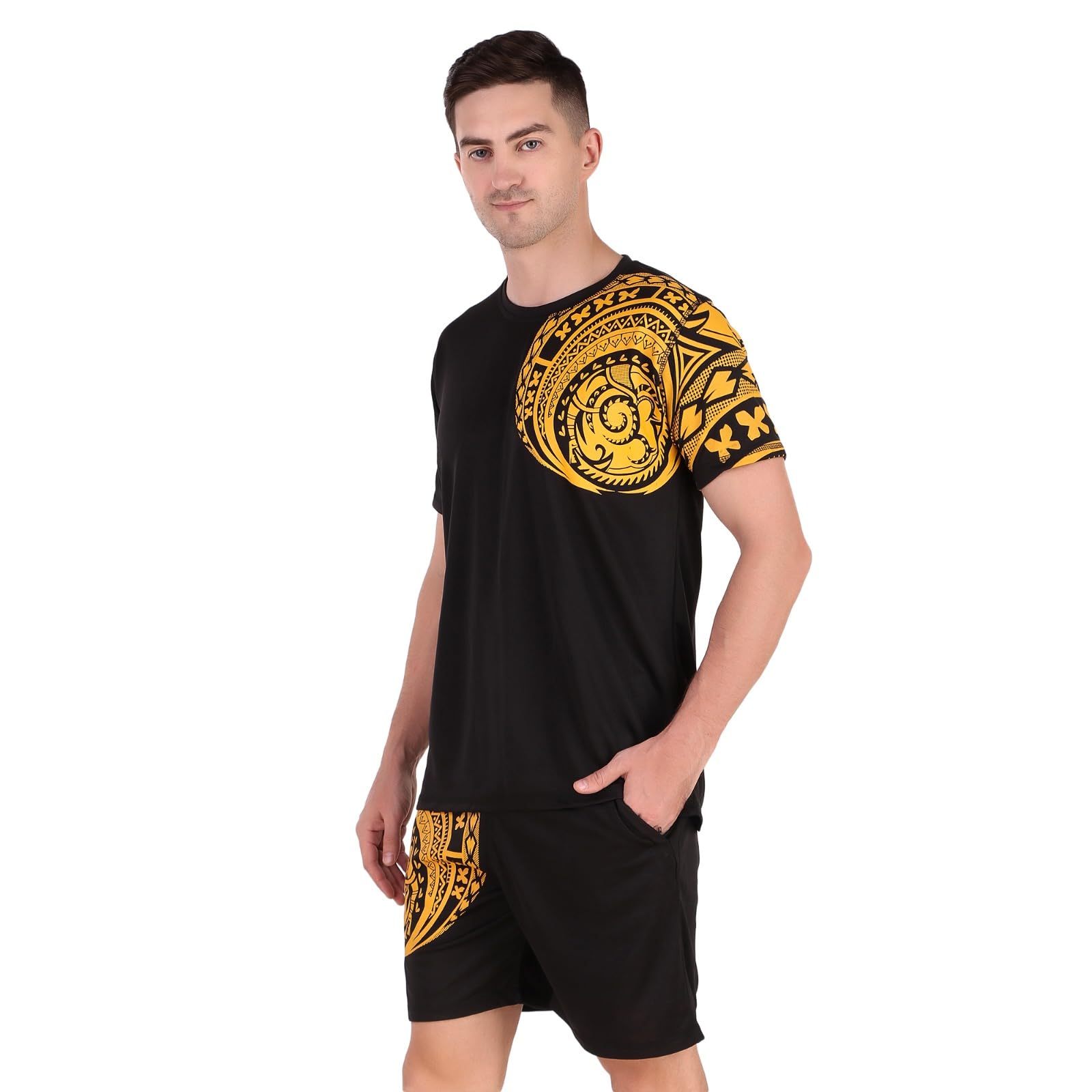 Toxic ADDICTION Gym track suit for men, Summer Co-ord Sets for Men Polyester Track Suit for Running, Gym Workout & Sports (YELLOW BORDER, LARGE) 4