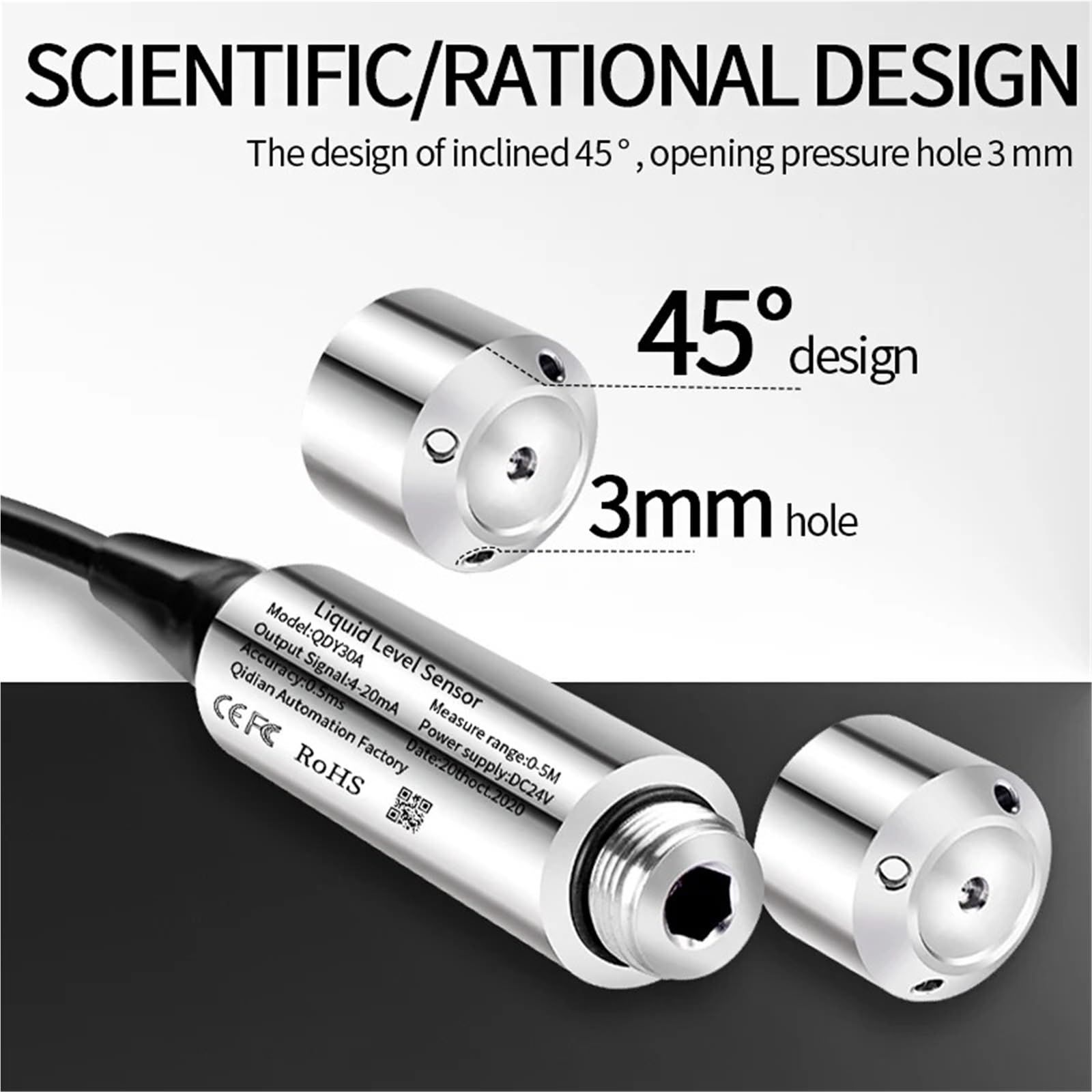 Tauchwasserstandsensor 4 20ma 0-10V 0-5V Flüssigwasserstandsender 0-10m Wasserflüssigkeitsstandsensor Wandler 1St(1M Rnage 2M Cable,4-20mA Output)