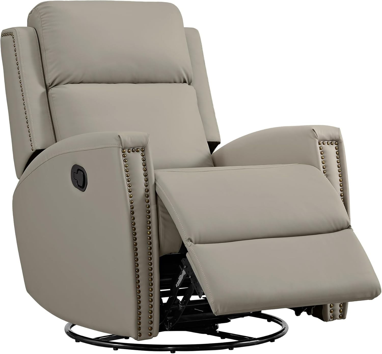 Recliner Chair Leather Swivel Rocker Reclining Sofa for Adults Manual Single Sofa with Rivet Decoration for Living Room Bedroom
