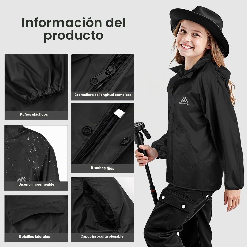 flintronic Chaqueta Para Niños, Chubasquero Impermeable Con Capucha, Cortavientos Niño Niña, Chaqueta Outdoor Running con Estuche