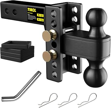 TIROL Adjustable Trailer Hitch - Fits 2 Inch Receiver, 4" Rise/Drop for Truck, 2 & 2-5/16 Ball Hitches 25,000 LBS GTW Heavy Duty Towing Ball Mount, RVs, Campers, Boat Trailers