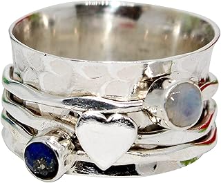 Customize your ring with any gemstone/birthstone, Smoky Quartz and Turquoise Wide Band 925 Sterling Silver Ring for Women,...