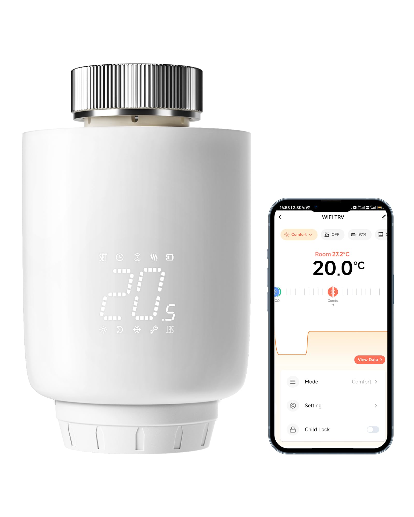 DEWENWILS Thermostat Radiateur Intelligent WiFi, Aucun Passerelle Requise | Thermostat Radiateur Programmable, Contrôle App, Compatible Alexa & Google Assistant, Économie d'Énergie