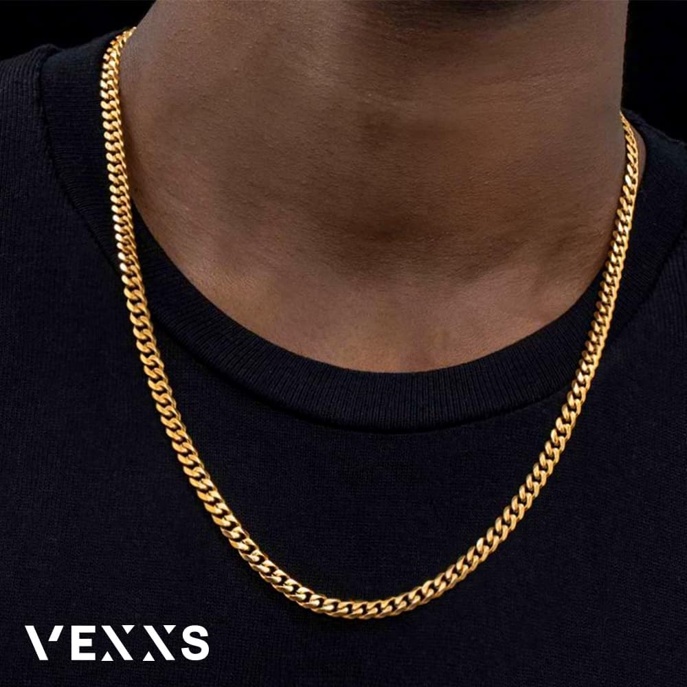 VEXXS Men's Gold Chain Diamond Cut, 18K Real Gold Filled Cuban Link Chain, Durable No Color Fading Curb Chain 5mm Necklace for Men and Women - Image 3
