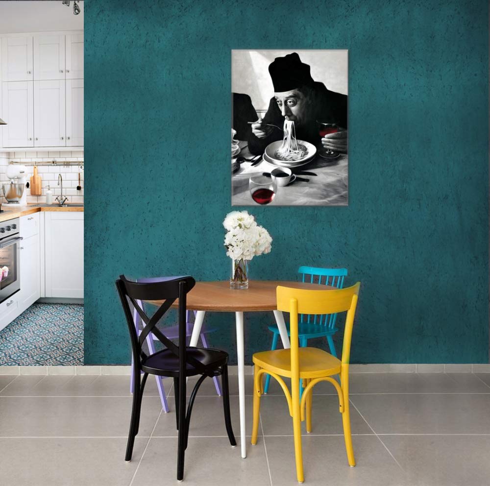 1art1 Kochkunst Poster Spaghetti, Rotwein, Don Camillo Bilder Leinwand-Bild Auf Keilrahmen | XXL-Wandbild Poster Kunstdruck Als Leinwandbild 80x60 cm