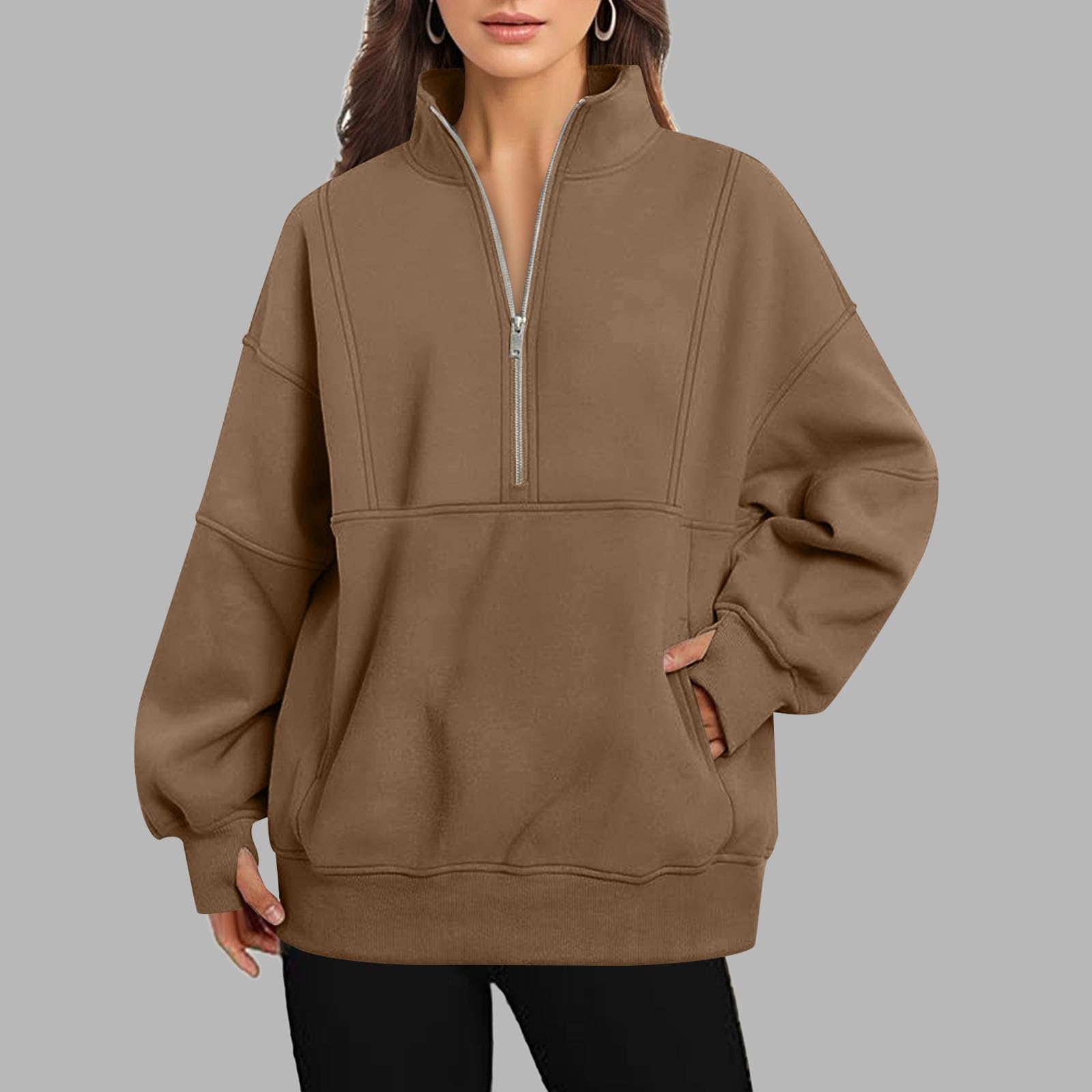 Sudaderas con cuello redondo y bloques de color para mujer, informales, personalizadas, con forro polar, cuello alto, ajuste holgado, con cremallera, lindos suéteres gráficos, delgados, de dibujos