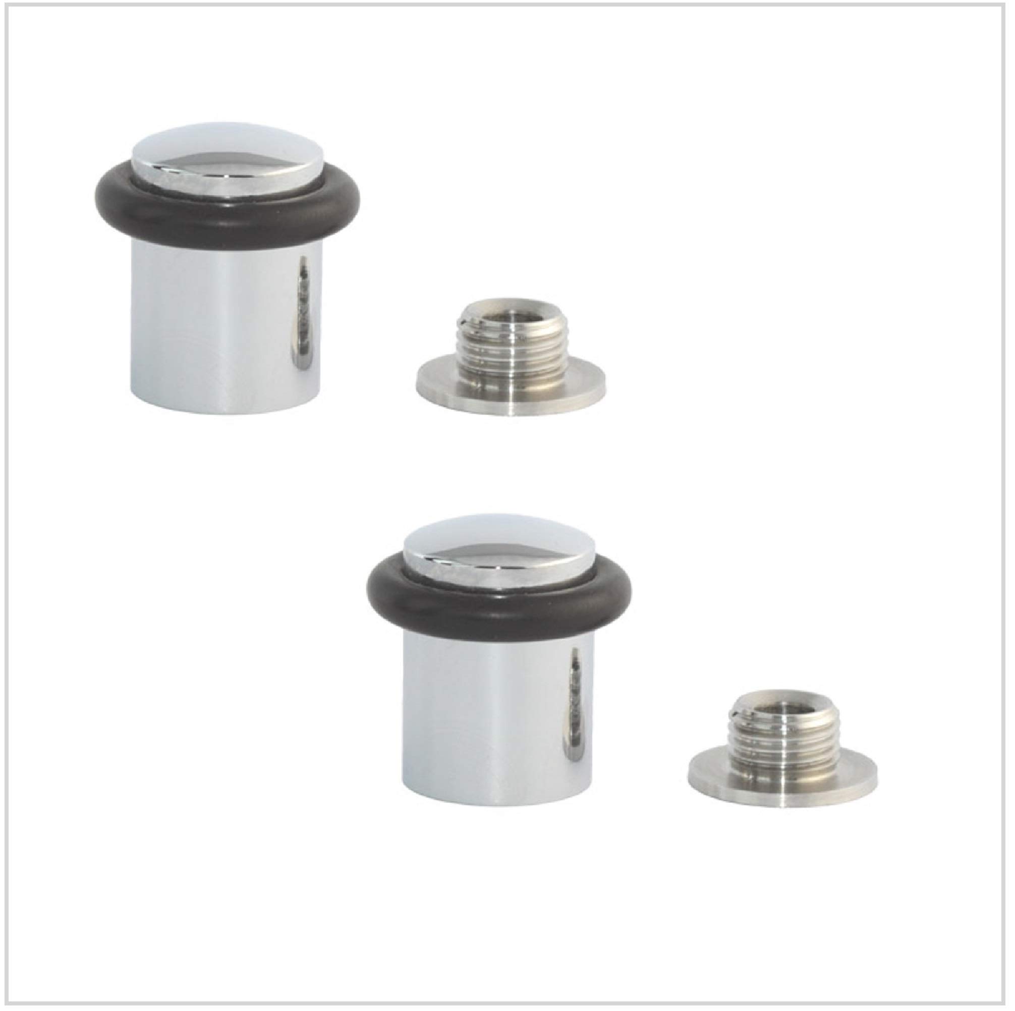 EVI Herrajes | Pack of 2 Chrome Brass Door Stops | Ø20x29mm | Floor Mounted | Transparent Silicone Protection | Includes Screw + Fastening Plug | Model I-108-CRB