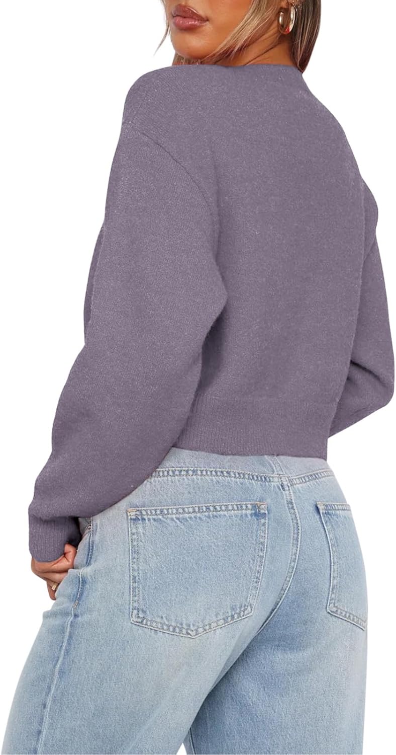 Balimtoy Women's Cropped Cardigan Sweaters Long Sleeve Button Down Sweaters Knit Cardigan Cute Y2k Open Front Crop Top