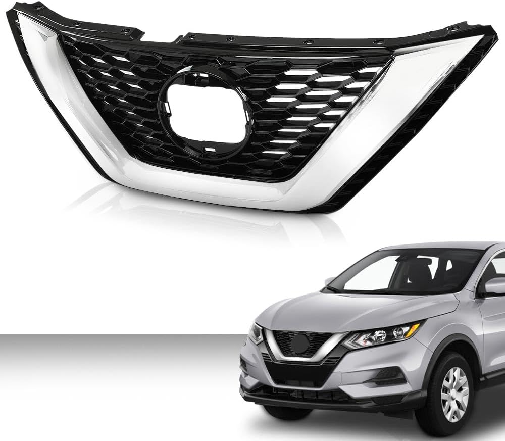 Front Upper Grille Assembly, Compatible with Nissan Qashqai Rogue Sport 2020 2021, Chrome, NI1200320 623106MR0A