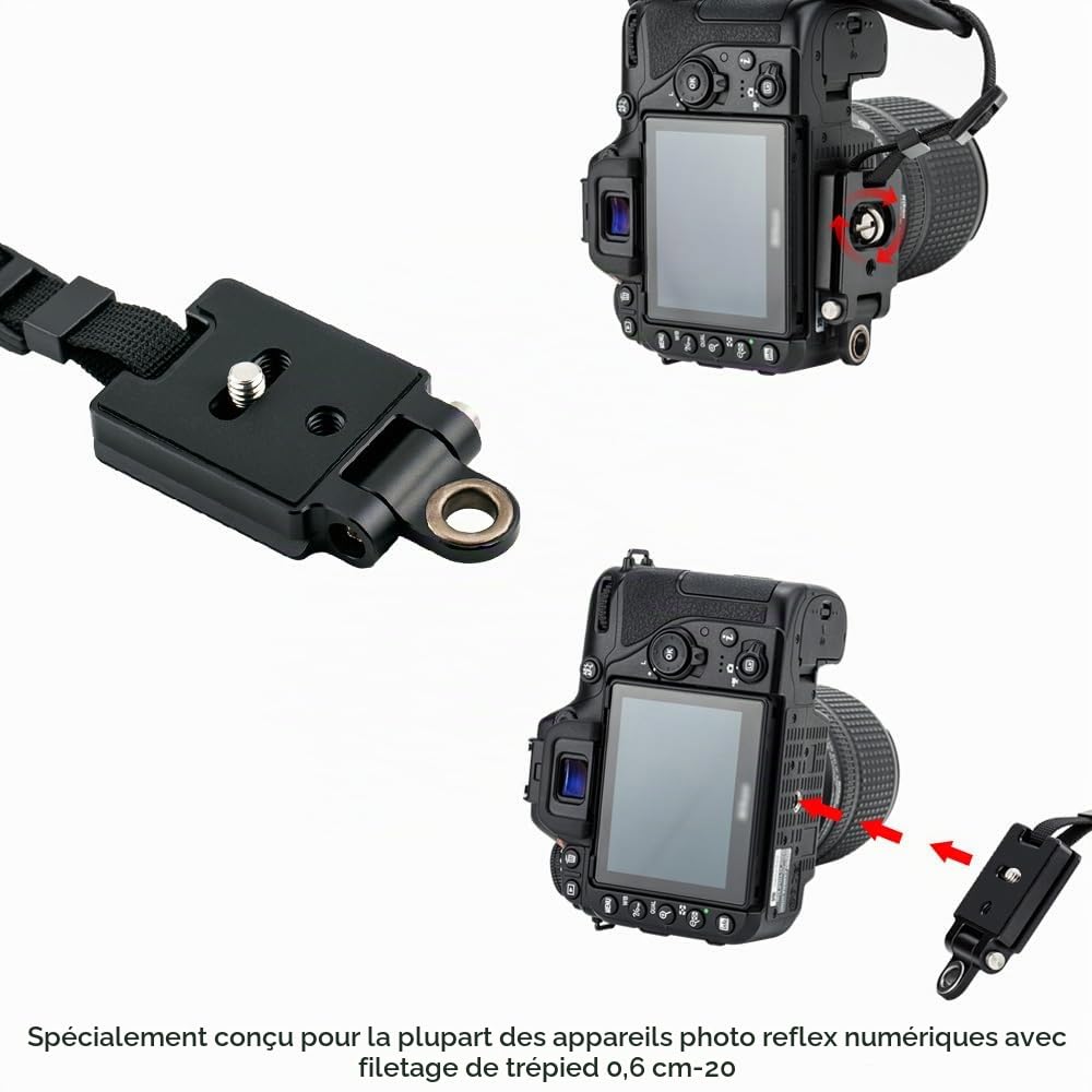 JJC - Sangle de poignée pour Appareil Photo DSLR avec Plaque de Type Arca Swiss pour Canon EOS 6D 5D 7D 2000D 90D 80D Powershot SX70 Rebel T8i T7i Nik. D750 D780 D850 D7500 D7200 D5600 Coolpix P1000